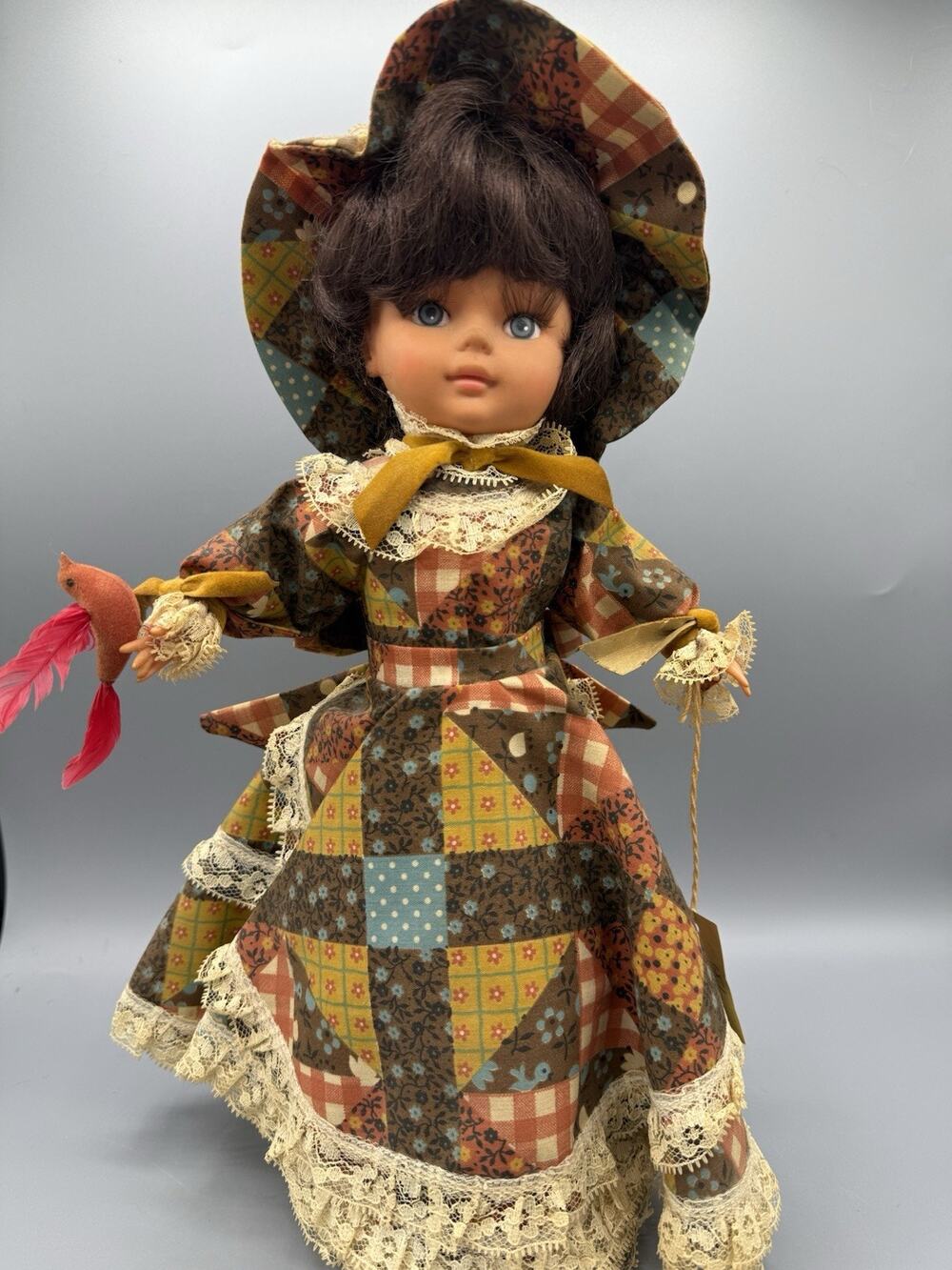 Vintage Mar-Dee Creations Doll 13” Patchwork Prairie Dress Handmade Folk Art